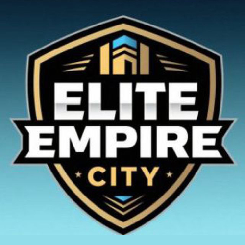 Banner guiding users to download the EliteEmpireCity mobile app for Android and iOS